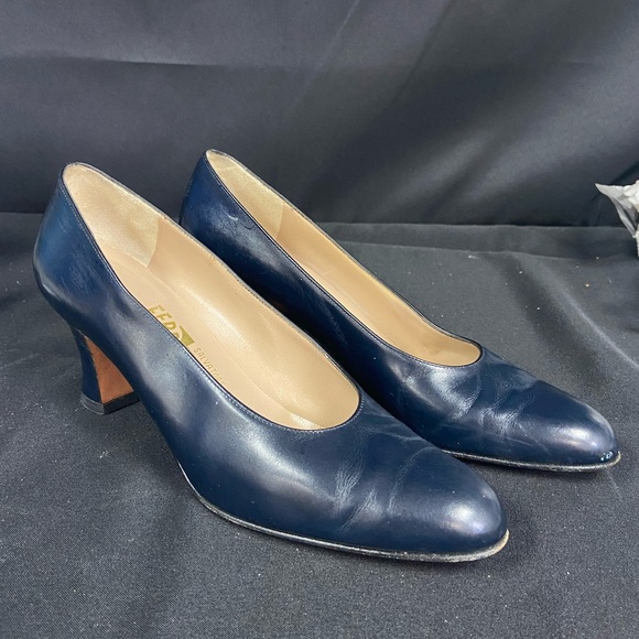 Salvatore Ferragamo Shoes - Salvatore Ferragamo Navy Leather Heel (1353)